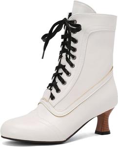 Женские байкерские сапоги с маленьким каблуком, круглым носком и широкой посадкой Renessmi, White 4