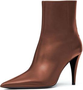 Женские модные ботильоны Miss Left на высоком каблуке с заостренным носком, заклепками и боковыми молниями, осенние удобные рабочие профессиональные туфли, размер 4-16 US, Brown