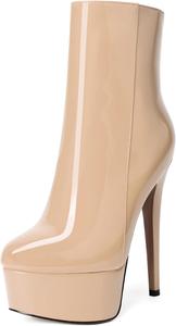 Женские ботильоны MERRORI на платформе, с фантазийным глянцевым дизайном, молнией, однотонные, с круглым носком и шпилькой, высоким каблуком 6 дюймов, Beige