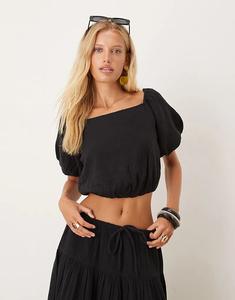 Топ Mango из марли с открытыми плечами, черный