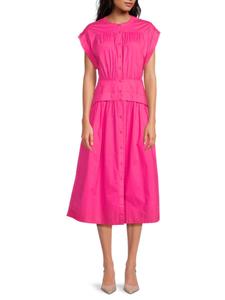 Платье миди из хлопкового поплина с манжетами Area Stars, фуксия
