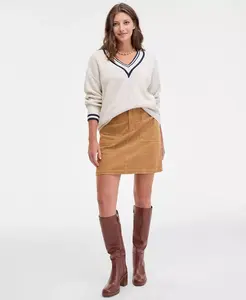 Женский свитер с V-образным вырезом и контрастными вставками On 34Th, загар/бежевый