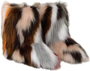 Женские разноцветные сапоги TangDao из искусственного меха, пушистые, мягкие, с округлым носком, из замши, зимние, удобные, теплые, короткие снегоступы на плоской подошве, сапоги до середины голени, для улицы и дома, Multicolour-0