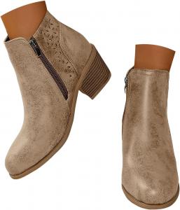 Женские ботильоны с низким массивным каблуком, модный острый носок, винтажные короткие западные ботинки, с вырезом V и молнией, повседневные зимние и осенние ботинки для женщин, удобные, амортизирующие, для прогулок и нарядной одежды JYSwoshoe, C-Khaki