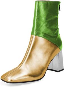 Женские ботильоны FOWT с квадратным носком, массивным высоким каблуком, разноцветная отделка, молния сзади, стильные для вечеринок, выпускного или свиданий, размеры 4-16 US, Gold-Green