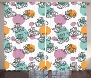 Штора ABAKUHAUS Артишок в деревенском стиле, черная, белая, растительная, универсальная, для гостиной, ленточное полотно с петлями и крючками, 280 x 175 см, бирюзовый, абрикосовый Abakuhaus