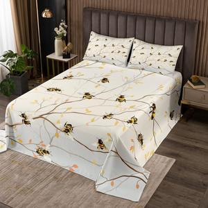 Erosebridal Комплект постельного белья Honey Bee с желтыми листьями и милыми пчелами для детей, Black Yellow