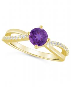 Кольцо с ониксом и белыми бриллиантами (1/6 карата) в оправе из белого золота 10 карат Macy's, Amethyst/White Gold