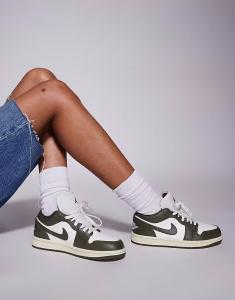 Кроссовки Nike Air Jordan 1 Low цвета хаки и белого цвета