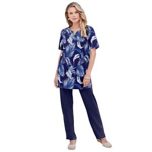 Женская мягкая трикотажная туника больших размеров Roaman's с вырезом и вырезом с принтом, цвет Navy Palm Print