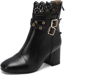 Женские ботильоны MFairy с высоким массивным каблуком, на шнуровке и застежке-молнии, с цветочным принтом, элегантные ботинки, Black1