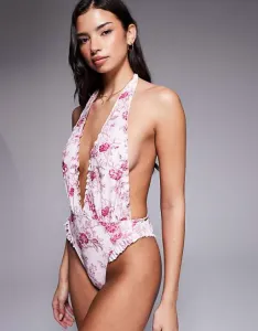 Винтажный купальник с глубоким вырезом и оборками Flora ASOS DESIGN Flora