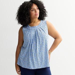 Футболка-майка с плиссировкой Plus size Croft & Barrow, Blue Bloom Tile