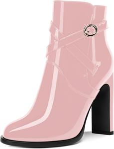 Женские ботильоны ROSERWISH с перекрестными ремешками, круглым носком, ремешком с пряжкой, лакированные, для улицы, на высоком блочном каблуке, высота каблука 4 дюйма