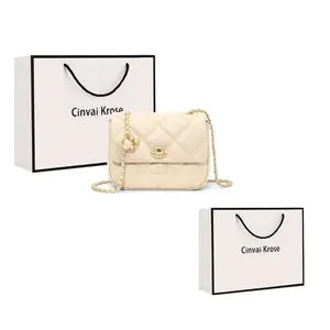 CinvaiKrose Сумка кроссбод Simvay Clos из натуральной кожи с искусственной кожей на цепочке через плечо малого размера для женщин черный с абрикосовым, Apricot