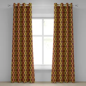 Этническая штора на люверсах ABAKUHAUS, теплый ромбовидный узор в мексиканском и перуанском стиле, декоративная двухпанельная штора, 280 см x 260 см, ярко-желтый Abakuhaus