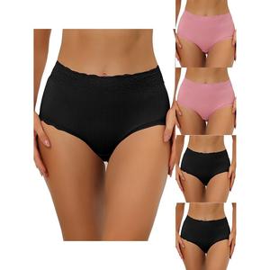 5 упаковок женского нижнего белья с высокой талией, удобные трусики в рубчик с кружевной отделкой ALLEGRA K, Bk Pk