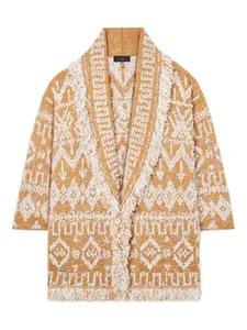 Кардиган-пальто Send Beat с геометричным узором и бахромой Alanui, нейтральный