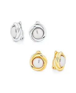 Набор из 2 серег-клипс в виде плетеной веревки с имитацией жемчуга, покрытых розовым золотом Bling Jewelry, multicolor