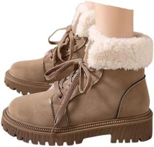 Женские зимние ботильоны до щиколотки с теплой пушистой подкладкой из искусственного меха, на шнуровке, с платформой, снежные ботинки Generic, Brown