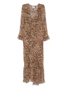 Платье миди Grayce с оборками и леопардовым принтом Rixo, коричневый