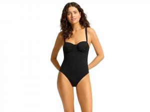 Женский слитный купальник Seafolly Eco Collective, черный, со сборками, на косточках, RED318 Seafolly, черный