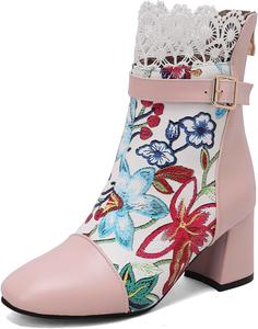 Женские ботильоны с кружевными оборками на щиколотке с блочным каблуком Renessmi, Pink 1