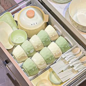 Luowei набор чашек и тарелок в кремовом стиле для дома, 2025 новые высококачественные миски, тарелки и палочки, подглазурная цветная посуда, сервировка для новоселья, ручная прессовка текстура смешанные цвета, 52 предмета 1L кастрюля