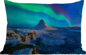 Подушка для улицы Северное сияние - Горы - Исландия - 50 x 30 см - водонепроницаемая - подушка для отдыха - подушка для дивана - украшение для гостиной MuchoWow