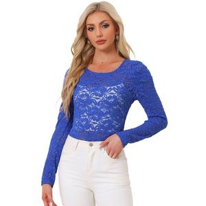 Женская винтажная полупрозрачная блузка с длинными рукавами и вышивкой, кружевной топ ALLEGRA K, цвет Royal Blue
