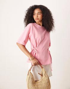Футболка свободного кроя с завязкой от ASOS DESIGN розового цвета