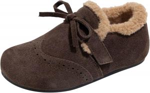 Зимние теплые ботинки для девочек IWIHMIV, противоскользящие, удобные, повседневные с бантом, с флисовой подкладкой, Coffee