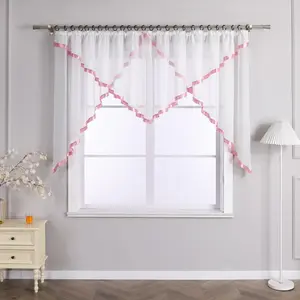 Штора Cafe, присборенная лента, вуаль с атласной лентой, прозрачная, современная, цельная, розовая, 145 x 450 см (В x Ш) Joyswahl