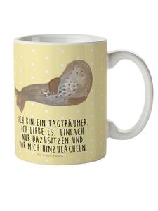 Детская кружка с изображением смеющегося тюленя и надписью пастельно-желтого цвета Mr. & Mrs. Panda