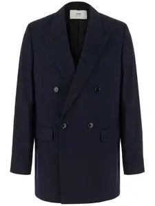 Двубортный блейзер из натуральной шерсти AMI Paris, синий