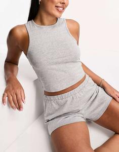 Серая меланжевая хлопковая короткая пижама ASOS mix & match