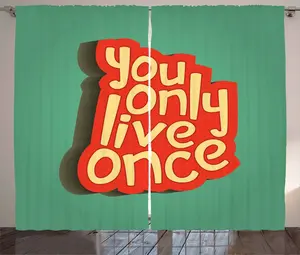 Штора ABAKUHAUS YOLO в деревенском стиле, с ретро-вдохновляющей цитатой, универсальная тесьма для гостиной с петлями и крючками, 280 x 225 см, светло-желтый, цвет морской пены Abakuhaus