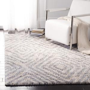 Ковер SAFAVIEH, 122 x 183 см,  Berber Shag Collection Cream/Grey BER218A марокканский, без ворса, для гостиной, спальни, столовой, прихожей, плюшевый