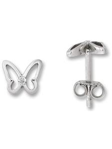 ONE ELEMENT Серьги-гвоздики в виде бабочек с цирконием, из серебра 925 пробы