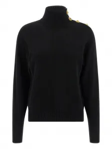 Свитер с высоким воротником и пуговицами-монетами BALMAIN, черный