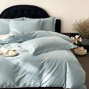 LUOLAI HOME Комплект постельного белья, 4 предмета, 200 см, сине-серый