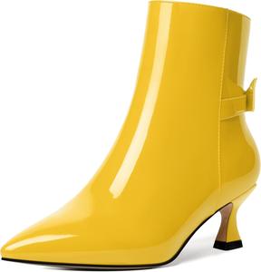 Женские ботильоны MERRORI с острым носком, застежкой-молнией, лакированной отделкой, низким каблуком-шпилькой 2 дюйма, Yellow