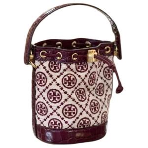 Монограмма T из шенилла с сумкой-ведром из кожи угря, через плечо, кроссбоди, миниатюрная женская сумка TORY BURCH