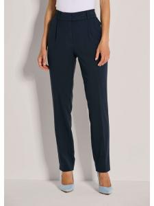 MADELEINE Зауженные деловые брюки из эластичной ткани темно-синего цвета