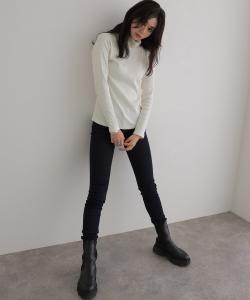 Пуловер с высоким воротником в рубчик, элегантный крой и пошив, блузка с длинным рукавом и рукавами три четверти Pourvous, цвет Off White