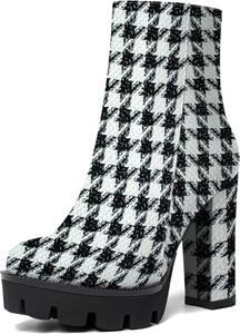 Женские вечерние ботильоны WAYDERNS с лакированной кожей, на платформе, с круглым носком, на повседневном каблуке-блоке, высотой до щиколотки, каблук 4,7 дюйма