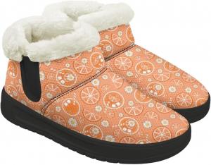 Женские зимние ботинки без каблука широкого размера, теплые ботильоны с поддержкой свода и мягким искусственным мехом внутри Chririnla, Orange Slice Print