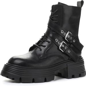 Женские кожаные ботинки на платформе с толстым каблуком, байкерского стиля, с модной пряжкой, боковой молнией, массивной подошвой, комфортные, с круглым носком, панк-стиля, для мотоцикла BOTRENT, Black