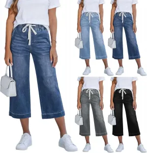 Женские джинсы Capri с завязками на поясе и прямыми широкими штанинами