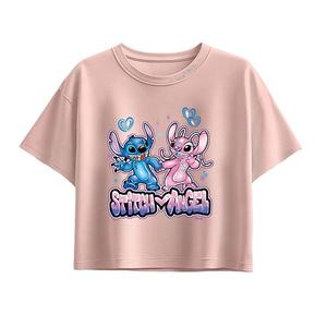 Футболка Boxy с принтом Lilo & Stitch и Angel для девочек 7-16 лет Disney, Light Pink
